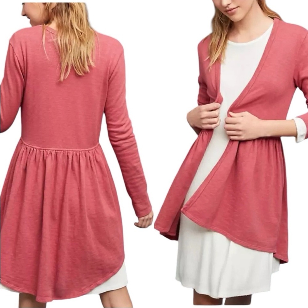 T.LA Anthropologie Beira Peplum Womens Cardigan Open Front Cotton Large boho red